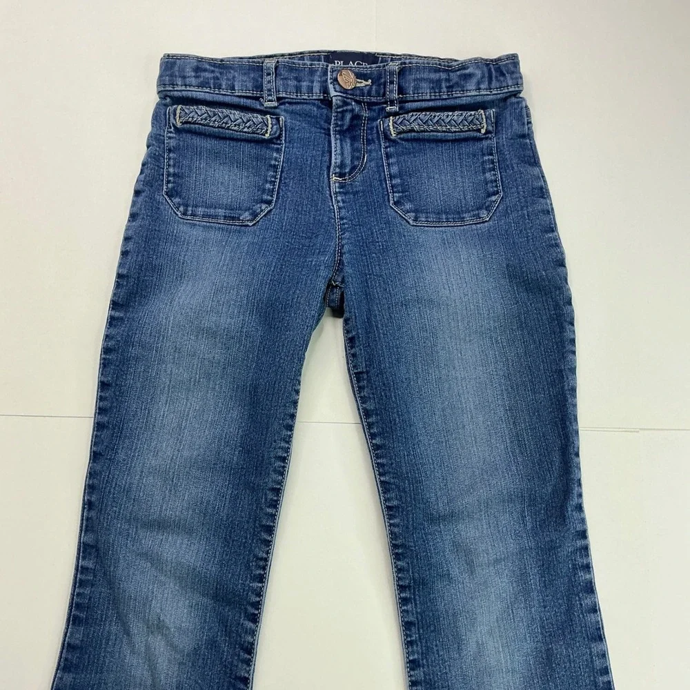 The Children's Place Blue Flare Jeans Kids Sz 10 Braided Pocket Adjustable Waist